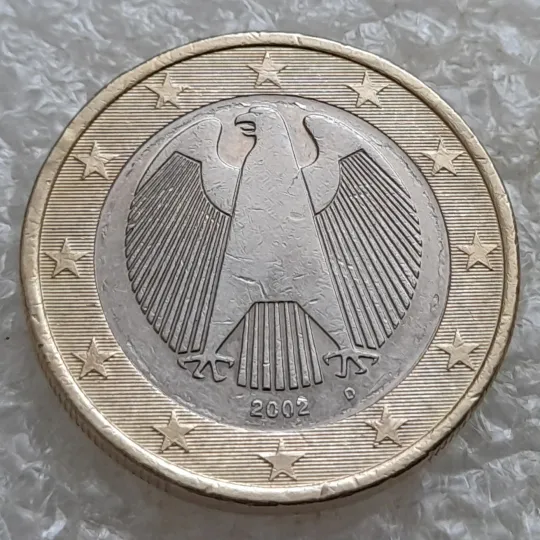 (6714ря) 1 євро 2002 Німеччина, D, розшарування на аверсі (1 евро 2002 Германия, ФРГ, ФРН) Ціна