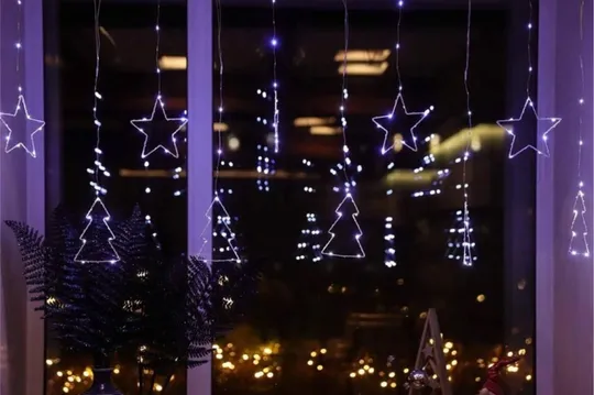 Гирлянда штора роса "Елочки Звезды" от USB, 3x1м, 10 фигурок, 8 режимов Холодный белый З аукціону
