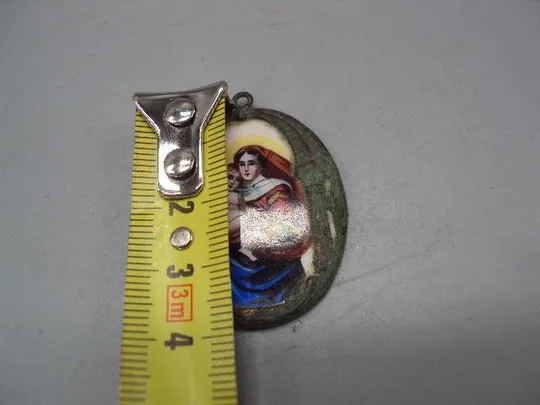 Подвеска икона финифть Sancta Maria Mater Dei ora pro nobis! Святая Мария Матерь Божия, молись о наc З аукціону