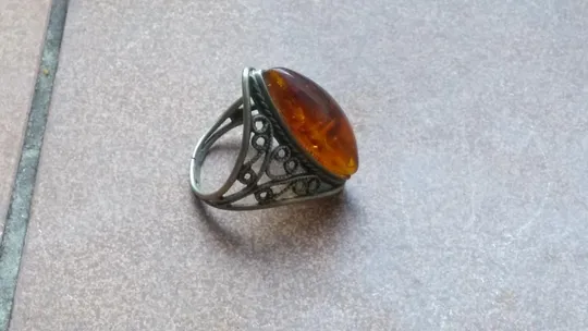 Кольцо перстень советский мельхиор скань с янтарём бижутерия р19 каблучка бурштин 4г Вживане З аукціону