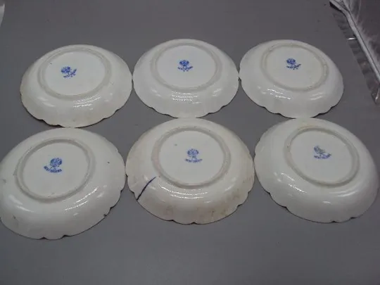 Тарелки фарфор М.С. Кузнецова герб орел чайные тарелочки блюдца размер 2,1х13,9см лот 6 шт №13352 Недорого