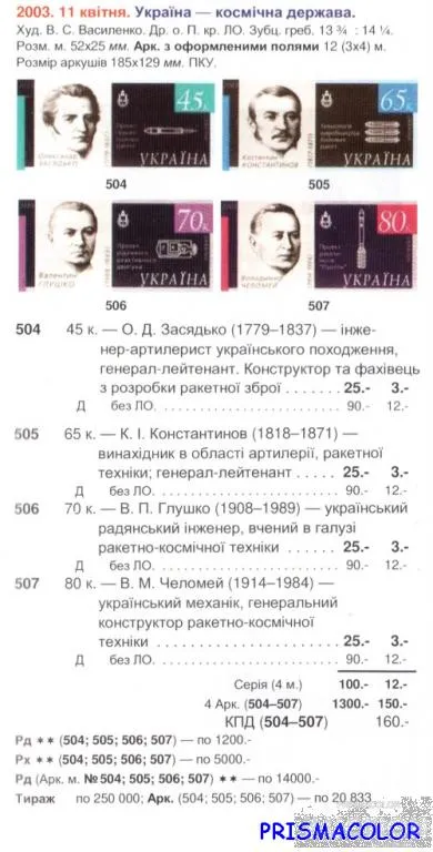 Купити ** УКРАИНА 2003 N507 марка Космос Владимир Челомей