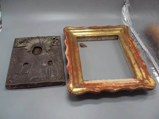 Икона Святой Митрофан Воронежский в окладе серебро 84 проба клеймо ФФ и киот №13865 Де купити