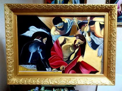 фото, "Вінчання тернієм" двп олія  у рамі 47*70см. ручна робота.