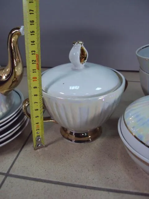 Купити Кофейный сервиз фарфор Полонное набор перламутр заварник, сахарница, чашки, блюдца, масленка №13043