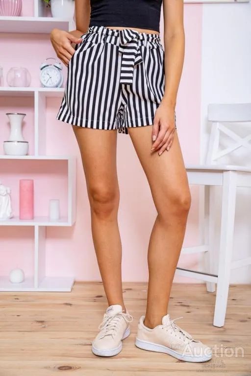 Женские шорты, в черно-белую полоску, 172R009-1 Ціна