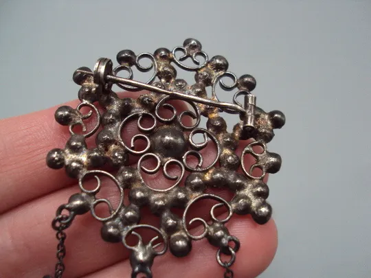 Брошка с висюльками брошь цветок цветочек серебро 875 проба ссср вес 7,4 г 6,4х3,9 см №15566 Характеристики