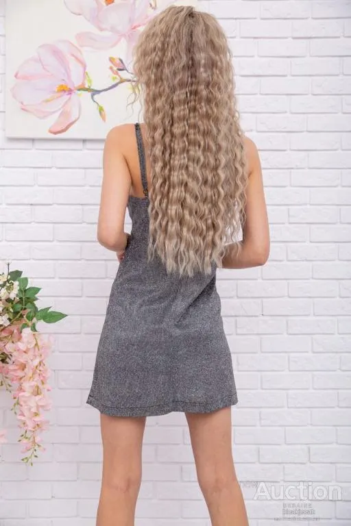 Мини-платье на бретелях, черно-серебристого цвета, 115R0464 З аукціону