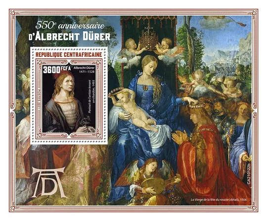 ЦАР-Живопись-Альбрехт Дюрер-2021. Чистый полный красивый комплект. MNH. Ціна