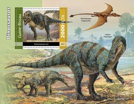 Гвинея Бисау-Динозавры-2021.Чистый полный красивый комплект-3 Блока+ М/Лист.MNH. З аукціону
