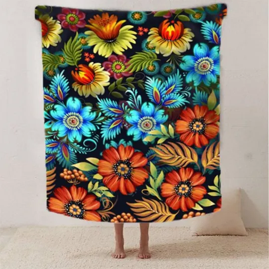 Купити Плед 3D патриотический в Петриковской росписи Поле цветов 2652_A 12571 160х200 см