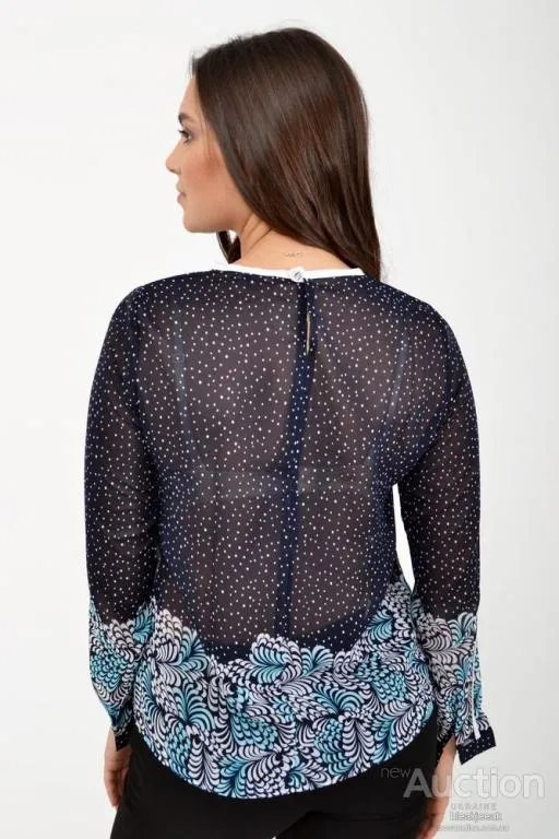 Блуза офисного стиля, цвет Темно-синий с цветочным принтом, 115R036 Продаж
