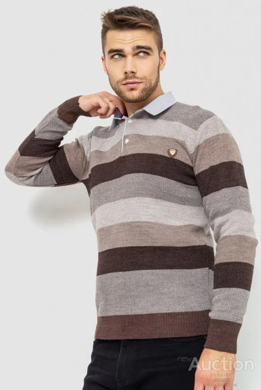 Свитер-обманка мужской в полоску, цвет бежево-коричневый, 161R901-1 Ціна