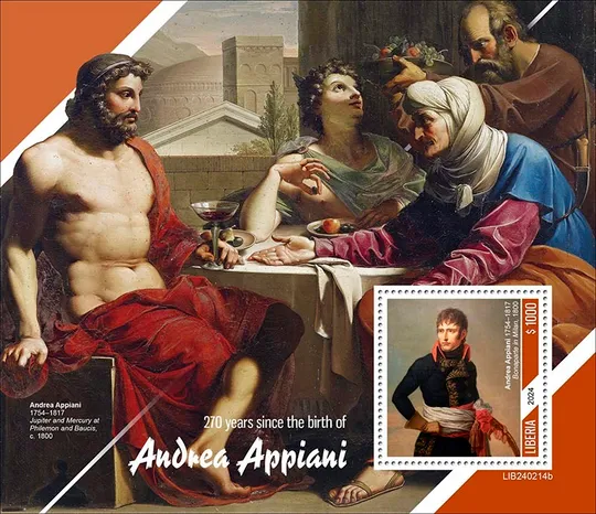 Купити Либерия-Живопись-Андреа Аппиани-2024.Итальянский живописец.Чистый полный красивый комплект-Блок+М/Лист.MNH.ист.