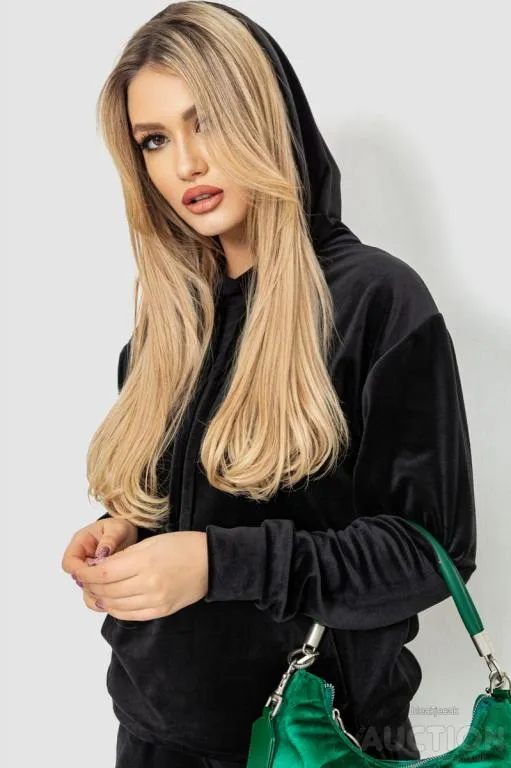 Спорт костюм женский велюровый с капюшоном, цвет черный, 241R105 Де купити