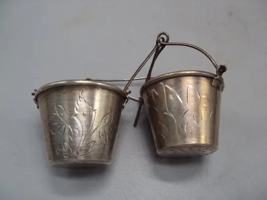 Ситечко для чая ведерко чайное ситечко серебро 875 проба ссср позолота вес 41,16 г лот 2 шт №14307 Недорого