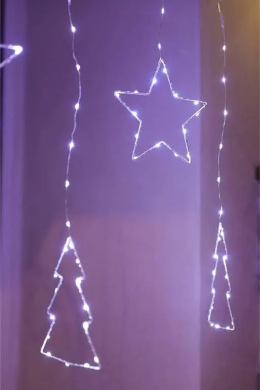 Гирлянда штора роса "Елочки Звезды" от USB, 3x1м, 10 фигурок, 8 режимов Холодный белый Інтернет-аукціон