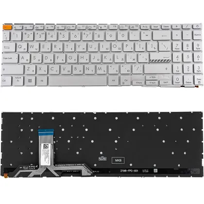 фото, Клавіатура для ноутбука ASUS (X1502 series) rus, silver, без кадру, підсвічування клавіш (Red esc)