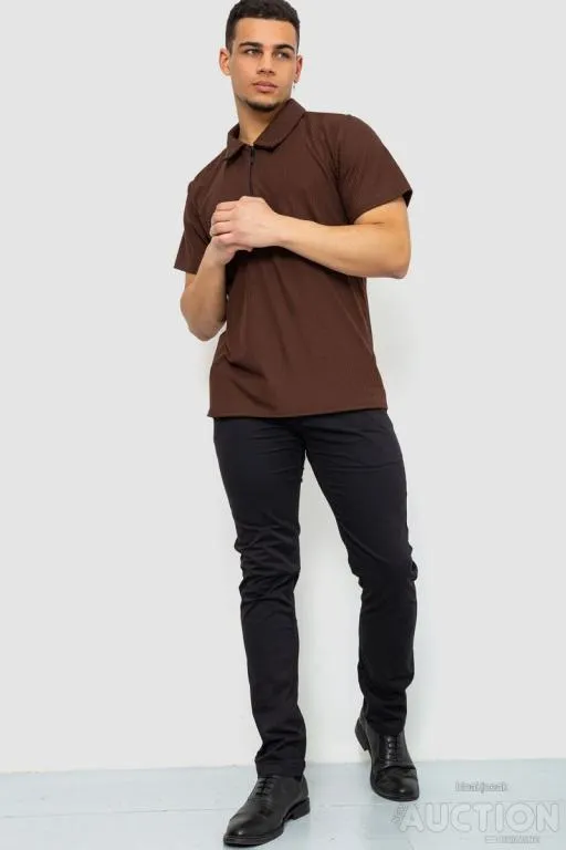 Купити Поло мужское в рубчик, цвет коричневый, 182R060