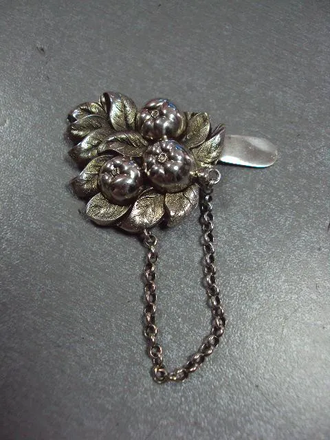 Зажим для галстука платка ягоды и листья серебро проба Romer орел вес 6,68 г размер 5 х 6 см №13575 Ціна