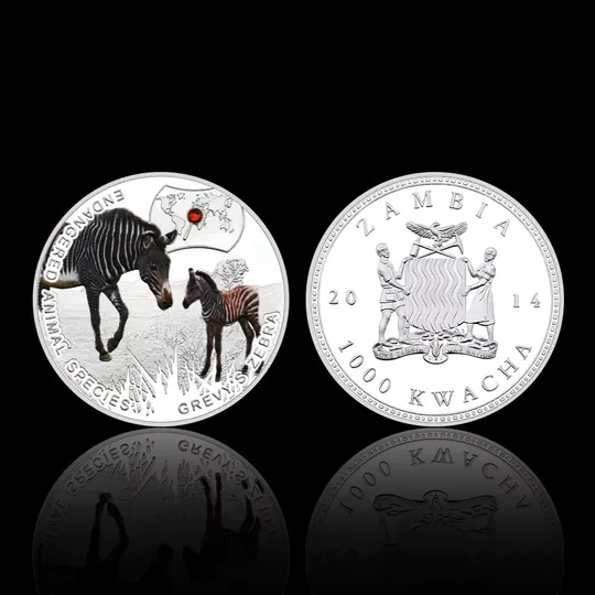 Набір із 12-ти монет з срібним покриттям &quot;Зникаючі тварини світу&quot;. ZAMBIA, 1000 KWACHA, 2014 р. Характеристики