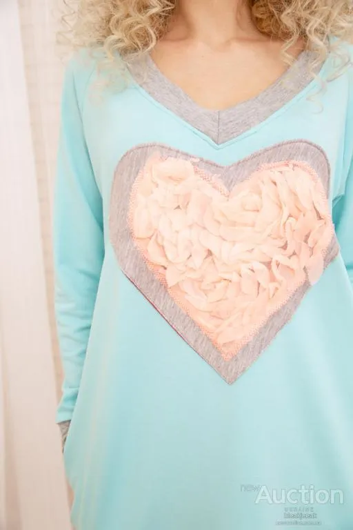 Свободное женское платье, с сердцем, цвет Бирюзовый, 167R2-3 Де купити