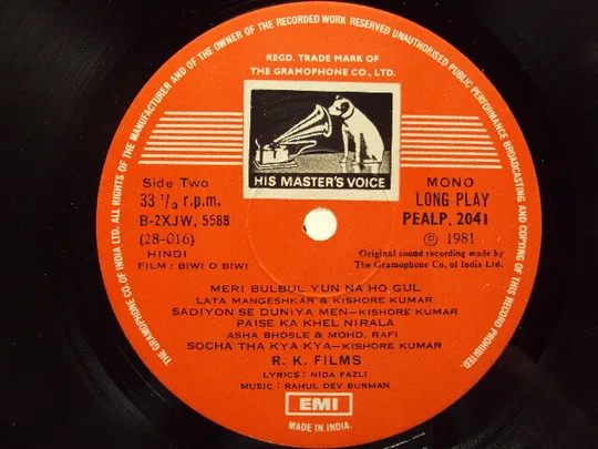 Пластинка Raj Kappor's Biwi-O-Biwi music R. D. Burman Nida Fazli Индия диаметр 30 см №15382МЯ Інструкція