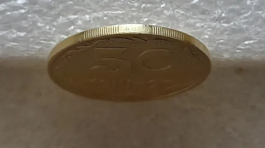 (5535) 50 копійок 1992 1БАм царапина штемпеля в "КРА" на аверсі + поворот (50 копеек 1992 брак) Недорого