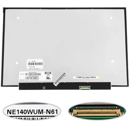 фото, Матриця 14.0" NE140WUM-N61 (1920*1200, 30pin(eDP, IPS), LED, SLIM (без планок та вушок), матові, роз'єм праворуч внизу) для