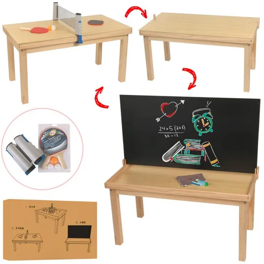 Деревянный детский столик 2в1 для пинг понга и рисования MD 1932 107-54-55, сетка, мячи, ракетки, д Ціна