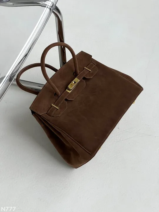 Сумка в стилі Hermes in Suede коричнева Де купити