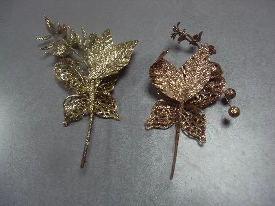 Елочные украшения бабочки на листьях цветочки лот 2 шт №9684 Характеристики