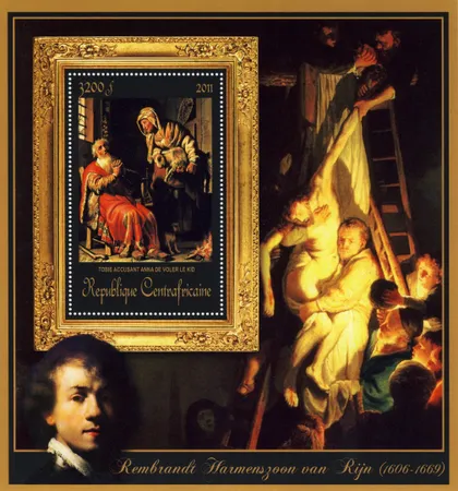 фото, ЦАР-Живопись- Рембранд -2011.Чистый  красивый Блок.MNH.