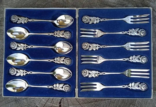 Посріблені виделочки і ложечки 6+6 шт. Hildesheimer Rose срібло 100 ANTIKO Ціна