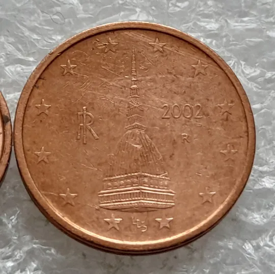 (1851да) 1 та 2 євроцентіи 2002 Італія  - 2 монети одним лотом (1 и 2 евроцента 2002 Италия) З аукціону