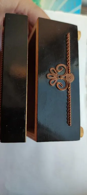 Винтажная деревянная шкатулка для драгоценностей, узоры из медной проволоки,  bm459 З аукціону