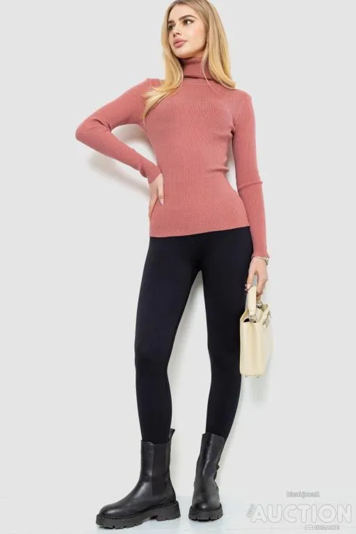 Купити Гольф женский однотонный в рубчик, цвет темно-коралловый, 214R7100