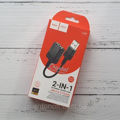 фото, USB звукова карта / перехідник Hoco LS37 2in1 Sound Card 3.5mm Female Чорний