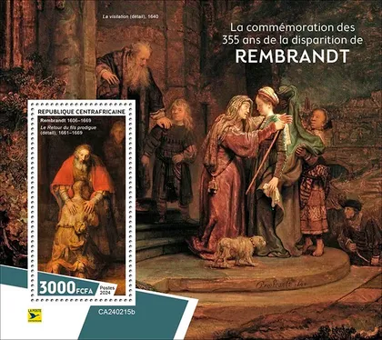 фото, ЦАР-Живопись-Рембранд-2024.Чистый полный красивый комплект.MNH.