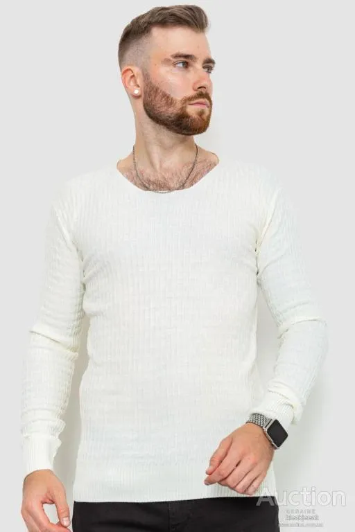 Свитер мужской однотонный, цвет молочный, 235R1394 Ціна