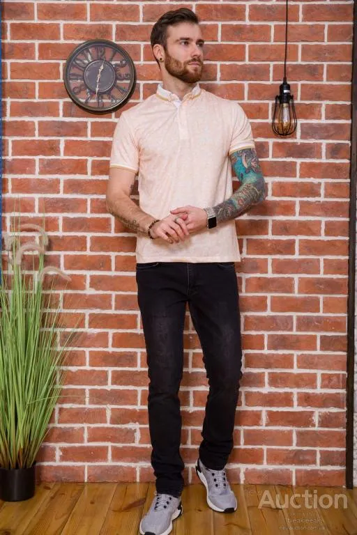 Купити Мужское поло в принт, персикового цвета, 194R2012