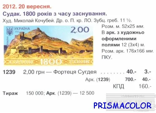 Купити ** УКРАИНА 2012 лист Судак Крым 1800 лет