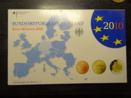 Комплект євромонет Німеччини 2010 J (повний комплект+ ювілейна) UNC З аукціону