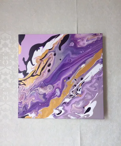 фото, Картина абстракція в бузкових тонах флюїд арт