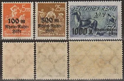 фото, 1923 - Німеччина - Допомога Рейн-Рур - Надруки - Mi.258-60 **/*