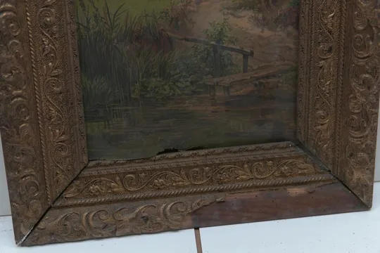 Картина сельский пейзаж винтаж в родной раме литография, В раме 47,5х79 см, без рамы 29,5х61 см №35 Продаж