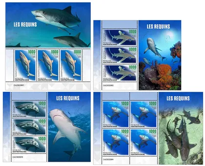 фото, ЦАР-Акулы-2023.Чистый полный комплект-4 М/Листа.MNH.
