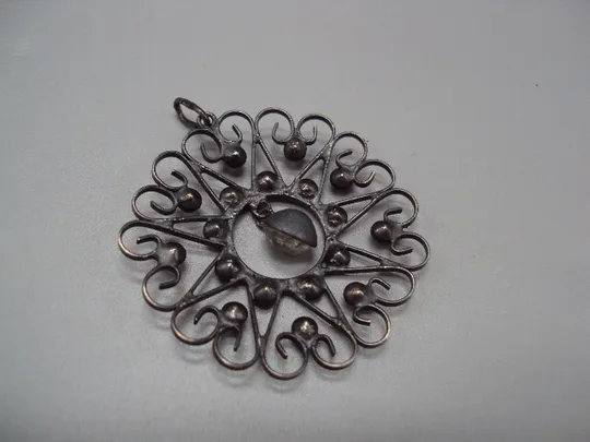 Кулон подвеска круглая цветок цветочек серебро 875 проба ссср вес 5,69 г диаметр 4,2 см №15553 Недорого