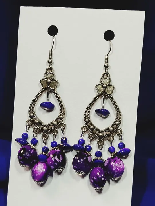 Купити Сережки з фіолетовим камінням, довжина 6 см