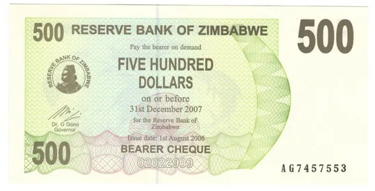 500 доларів 2006 року UNC Зімбабве Ціна